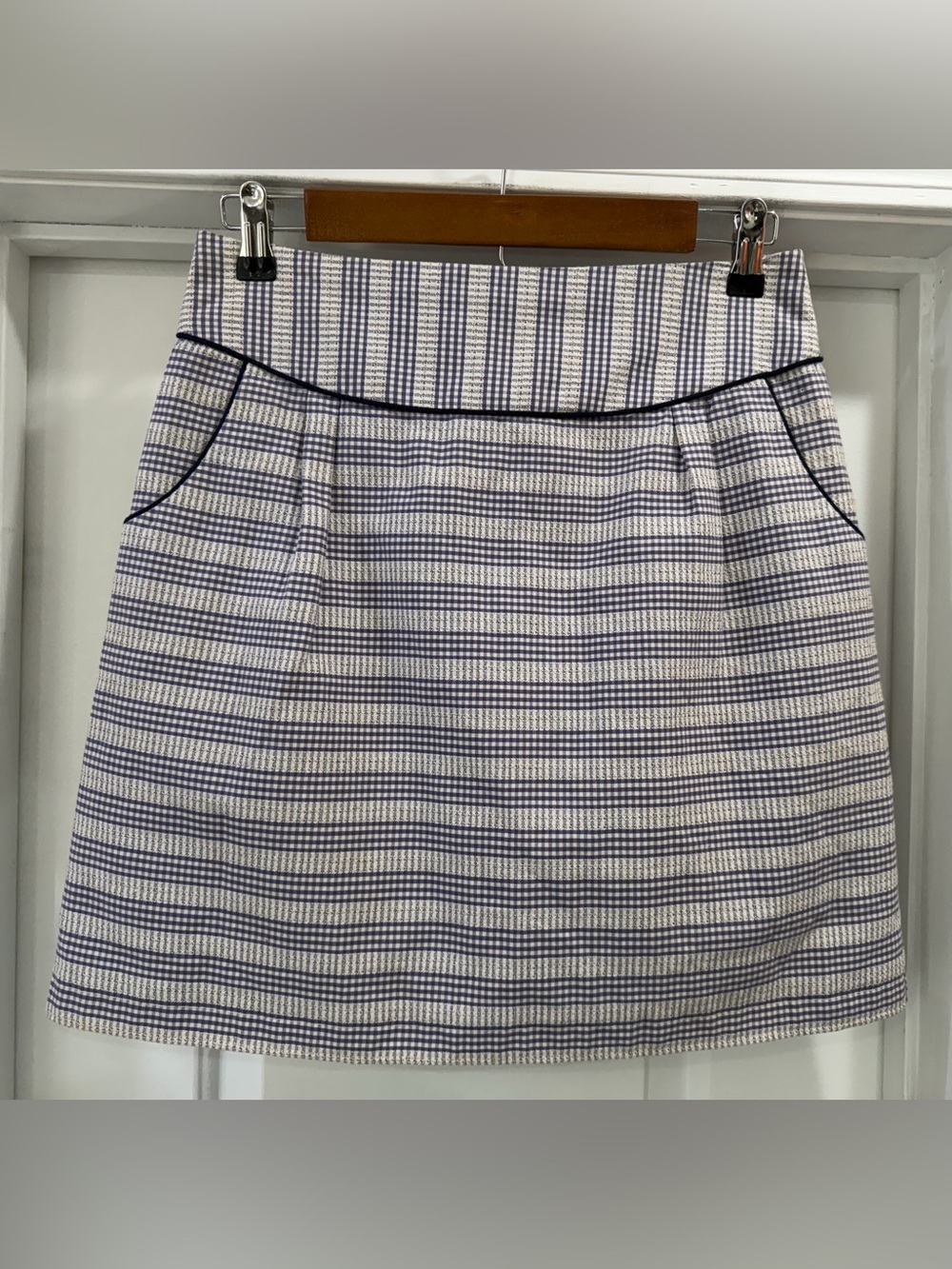 Anthropologie edme & esyllte Purple White Plaid Mini Skirt Size 2